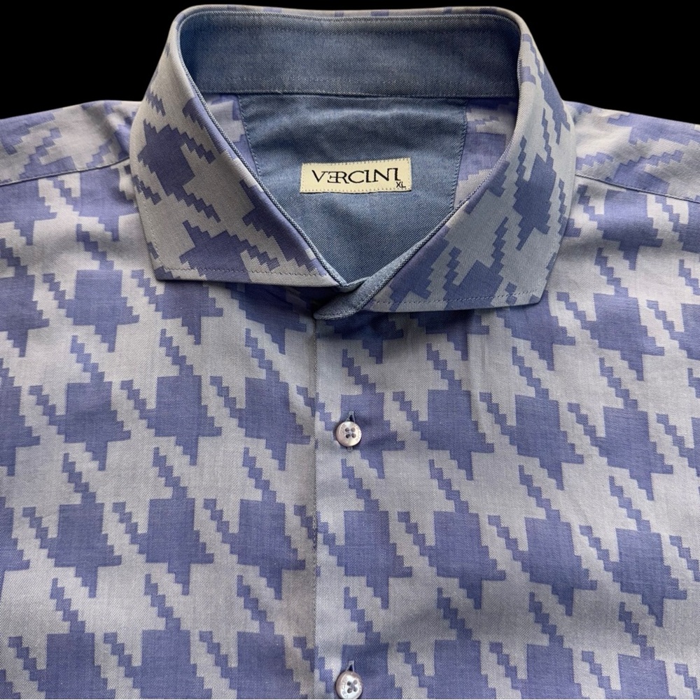 Vercini Blue Purple Geometric Long Sleeve Button‎ Down Shirt XL 100% Cotton #222